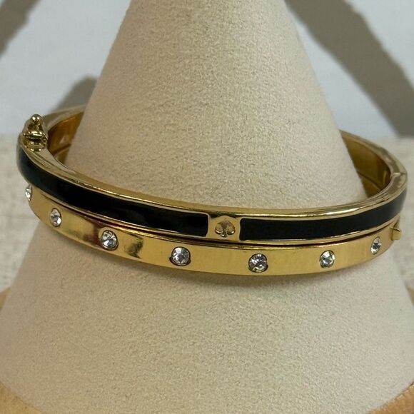 Kate Spade Black Gold Crystal Hinged Bracelets Set of 2 - Picture 1 of 6